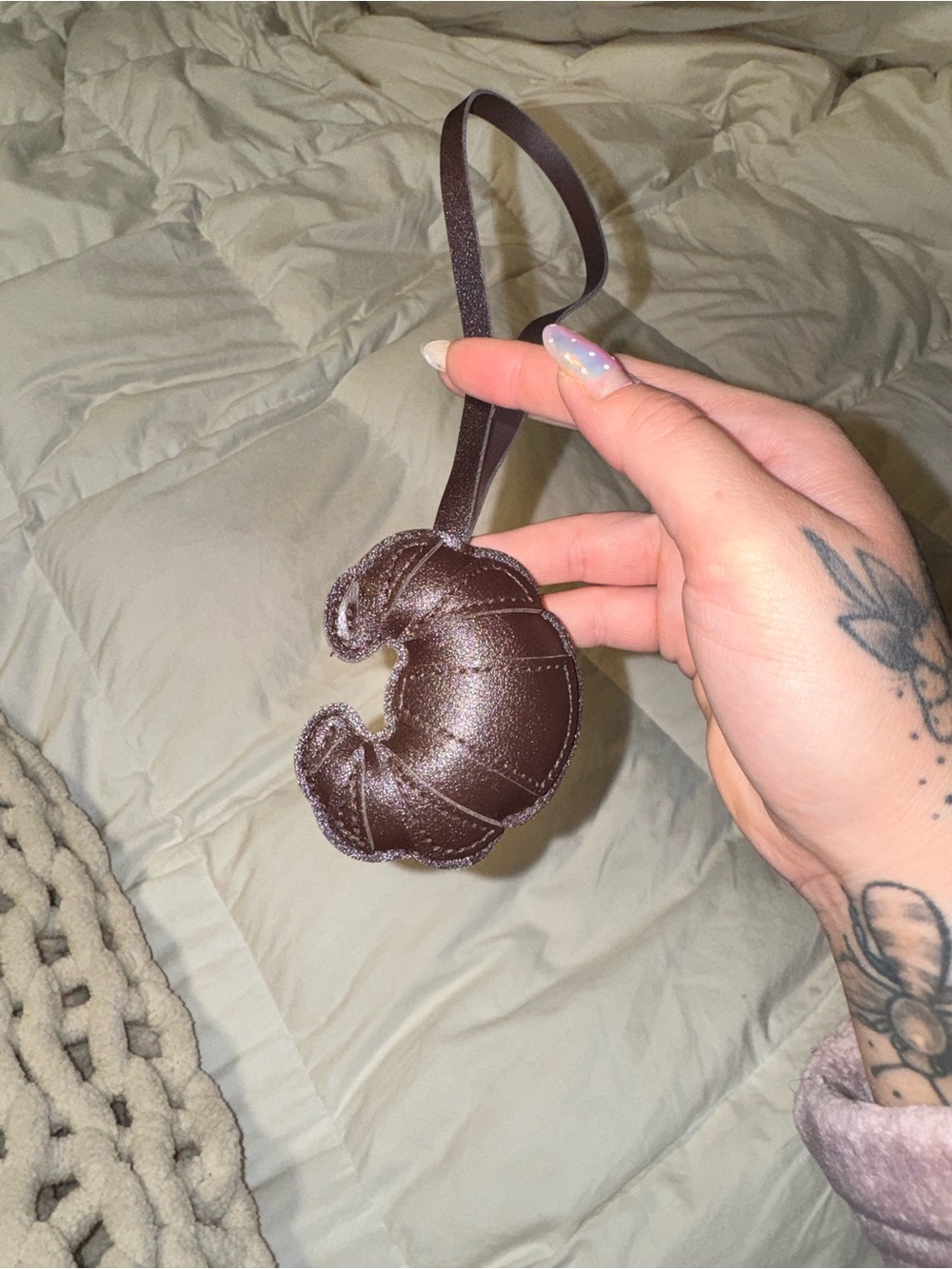 Handmade leather croissant bag charm